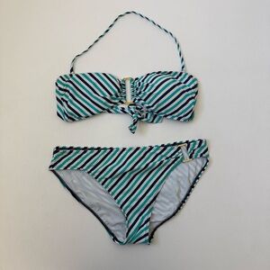 Lauren Ralph Lauren Two Piece Bikini Set Stripe Blue White Womens Size 12